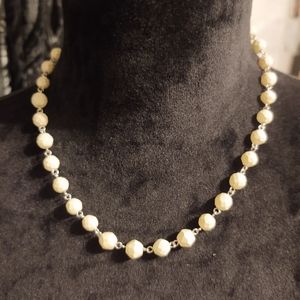 Cream and silver necklace 18 in